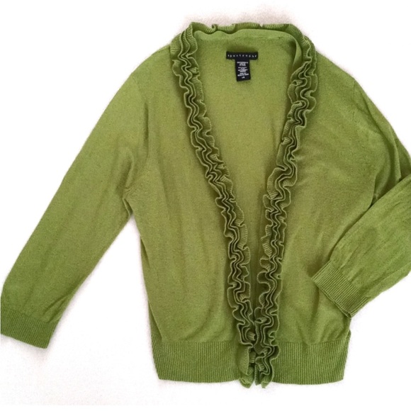 Apostrophe Women's Lime Green Long Sleeve Cardigan Dainty Nylon Blend Sweater L - Picture 5 of 9